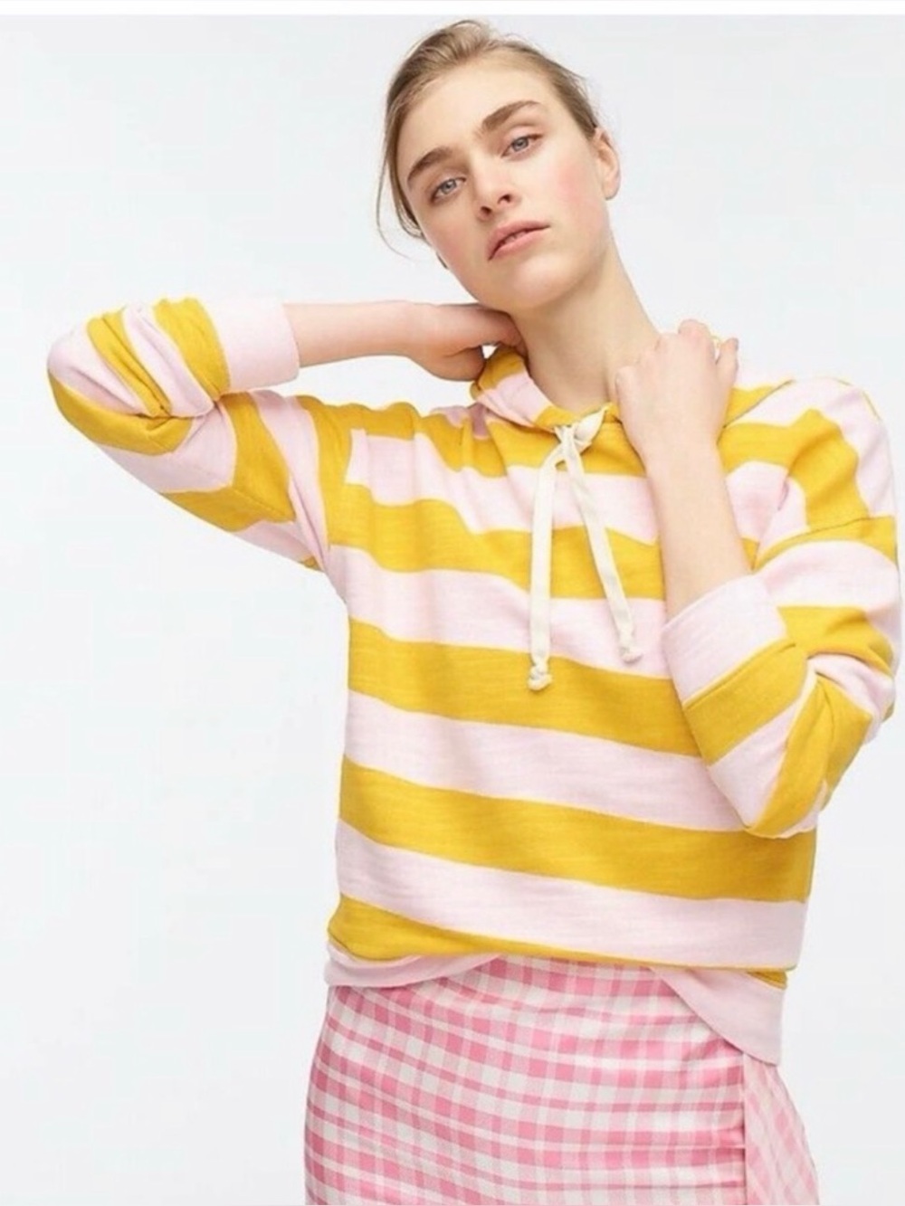 J crew Cropped hoodie in striped vintage cotton terry sz XS coastal nautical